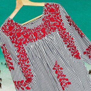 Spirit Dress Go Team! Blouse XS Embroidered Top Red Blue